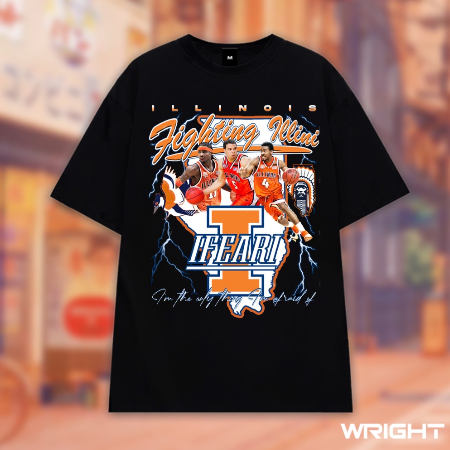 Áo thun unisex siêu sao bóng rổ Illinois Fighting Klini form rộng oversize phong cách vintage