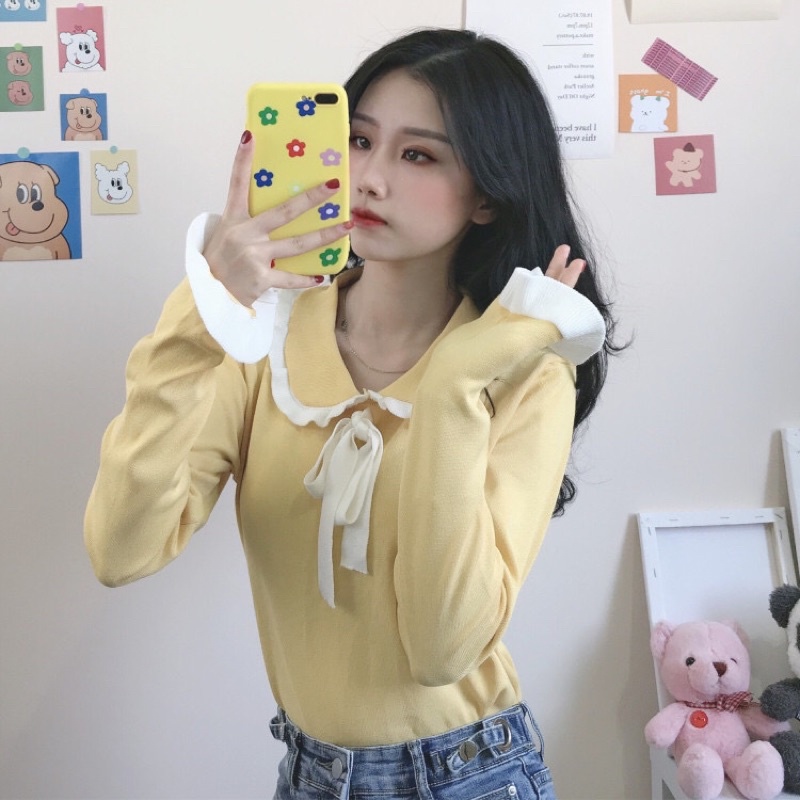 Áo len nữ dài cổ búp bê mới mùa thu,hàn quốc dịu dàng❤️