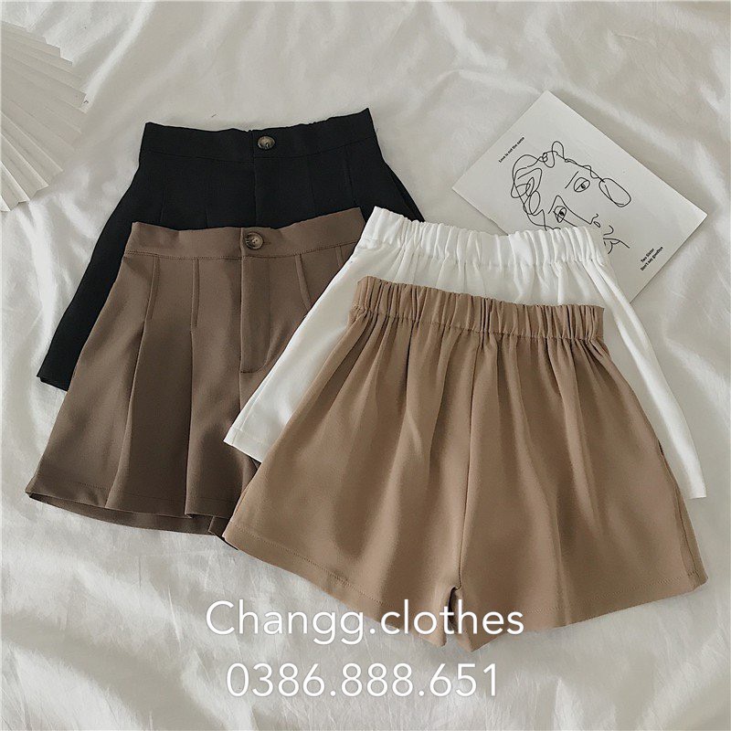 Quần Đùi Nữ Ống Rộng Xếp Ly Dáng Xòe Chun Lưng Chất Tuyết Mưa