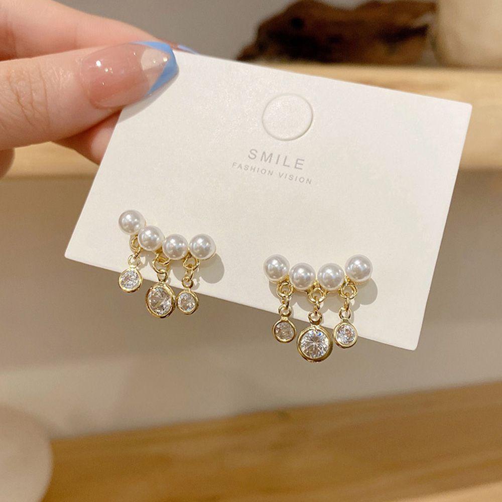 VANES1 Bông Tai Đính Ngọc Trai Màu Sắc Đơn Giản Phong Cách Hàn Quốc Cho Nữ