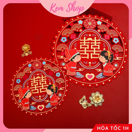 Chữ hỷ giấy Trung Hoa 3D cao cấp sang trọng dùng trong đám cưới, ăn hỏi - Kem Shop K282
