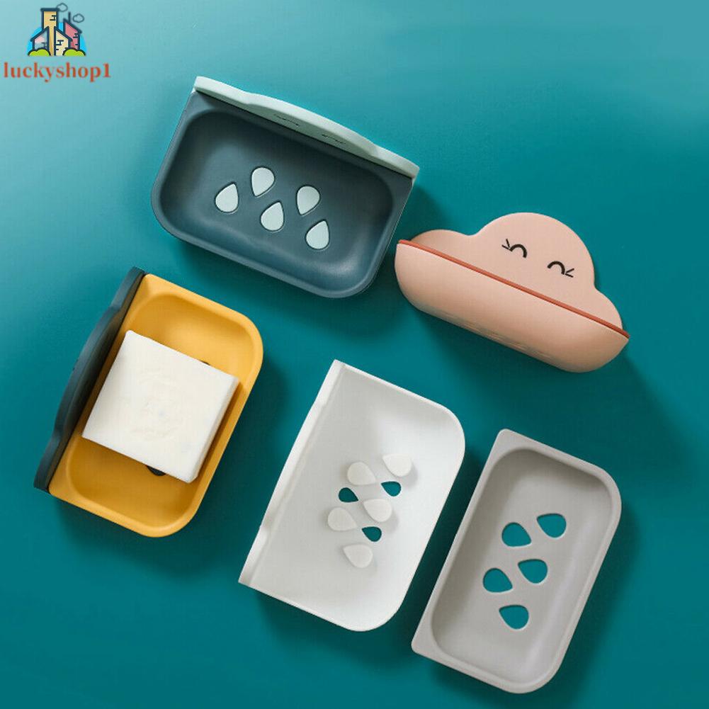 Đám mây dễ thương Giá đựng xà phòng Đám mây sáng tạo Đĩa xà phòng hai lớp Sucker Treo tường Đĩa xà phòng Giá đỡ dễ thương Thoát nước Toilet Không đục lỗ