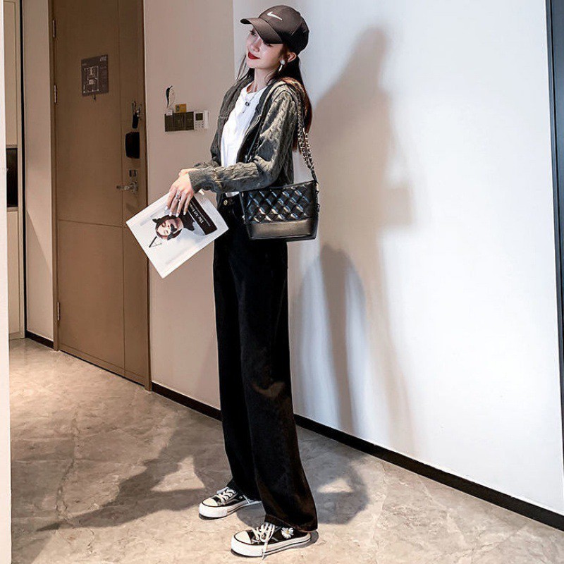 Quần jean nữ ống suông đứng rộng quần bò nữ bigsize lưng cao STORE Đ02