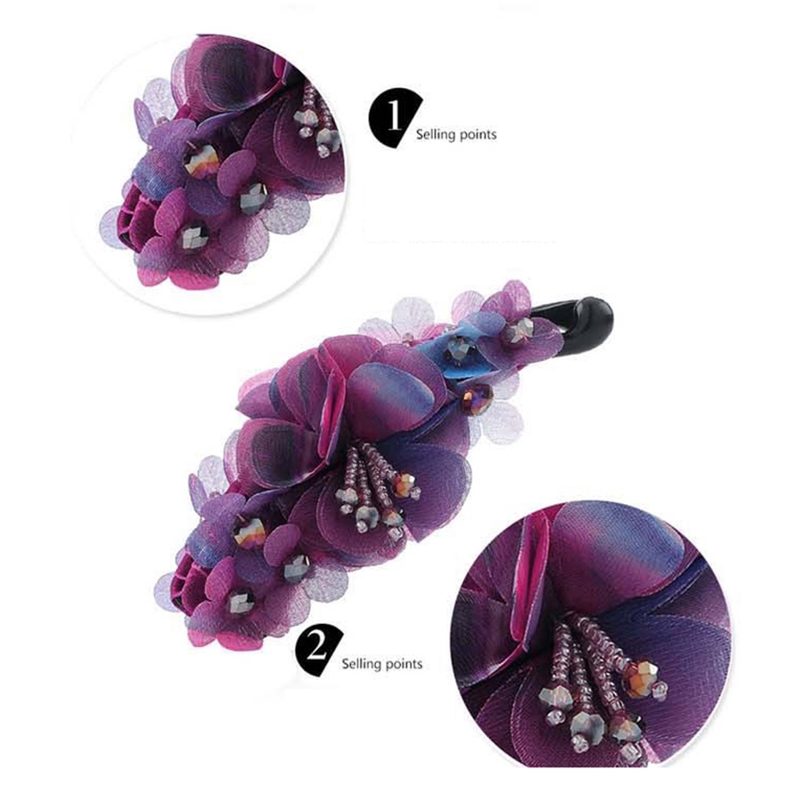 Kẹp tóc phối ren hoa dệt bằng tay có xâu hạt thời trang Hàn Quốc