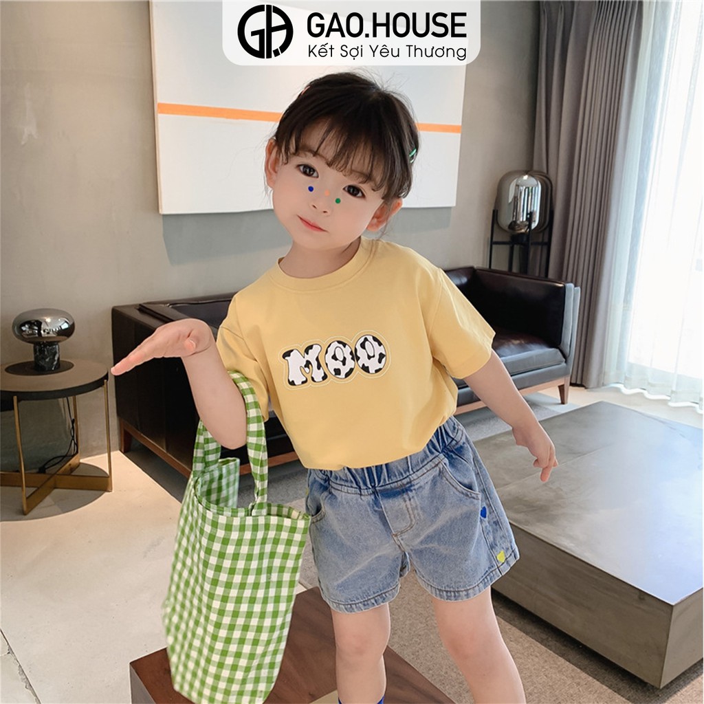 Áo thun cộc tay cổ tròn Gạo House cotton 4 chiều họa tiết Moo bò sữa cho bé gái[T4]