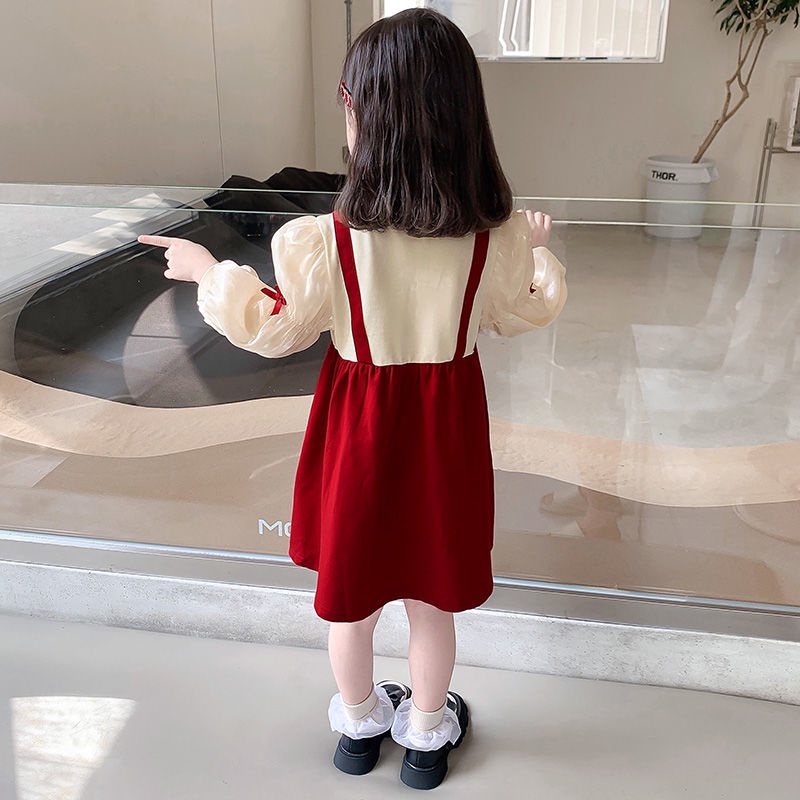 Đầm Công Chúa Giả Hai Lớp Phối Ren Thắt Nơ Xinh Xắn Cho Bé Gái
