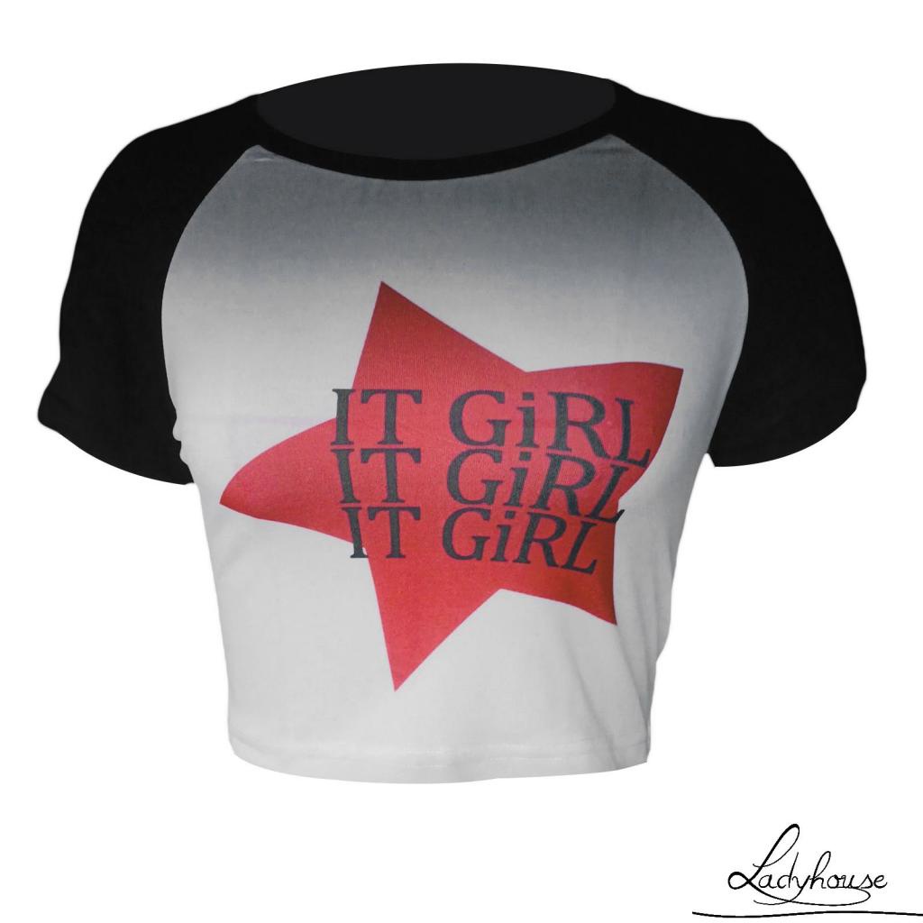 Áo Thun Crop Top Tay Ngắn Cổ Tròn In Chữ Và Ngôi Sao Màu Tương Phản Thời Trang Mùa Hè Cho Nữ