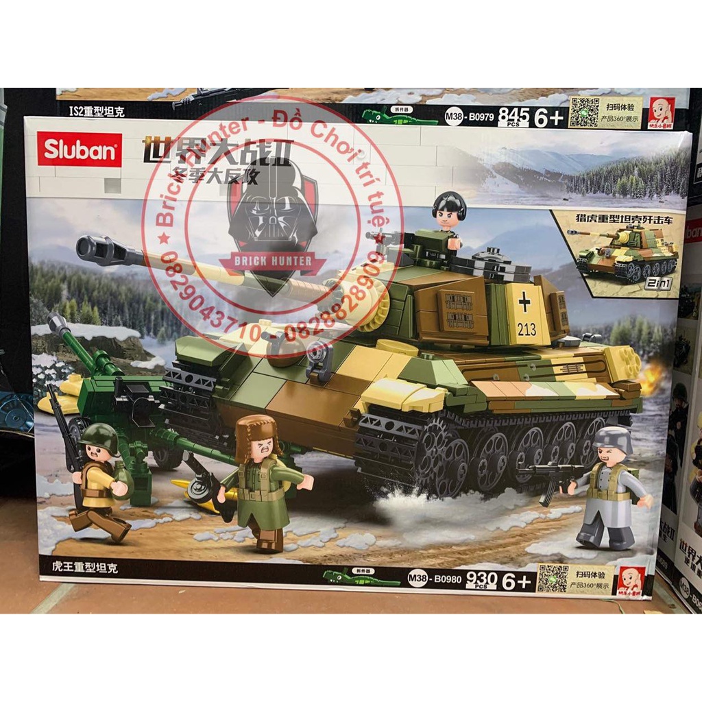Army World War II Sluban m38 B0980 bộ lắp ráp 2 trong 1 : Xe Tank King Tiger của Đức Quốc Xã thế chiến 2
