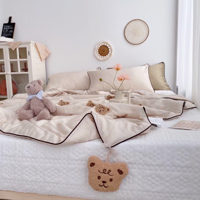 Chăn lụa tencel gấu Teddy hàng cao cấp, chăn hè tencel hàng nhập mềm mịn kich thước 2mx2m3