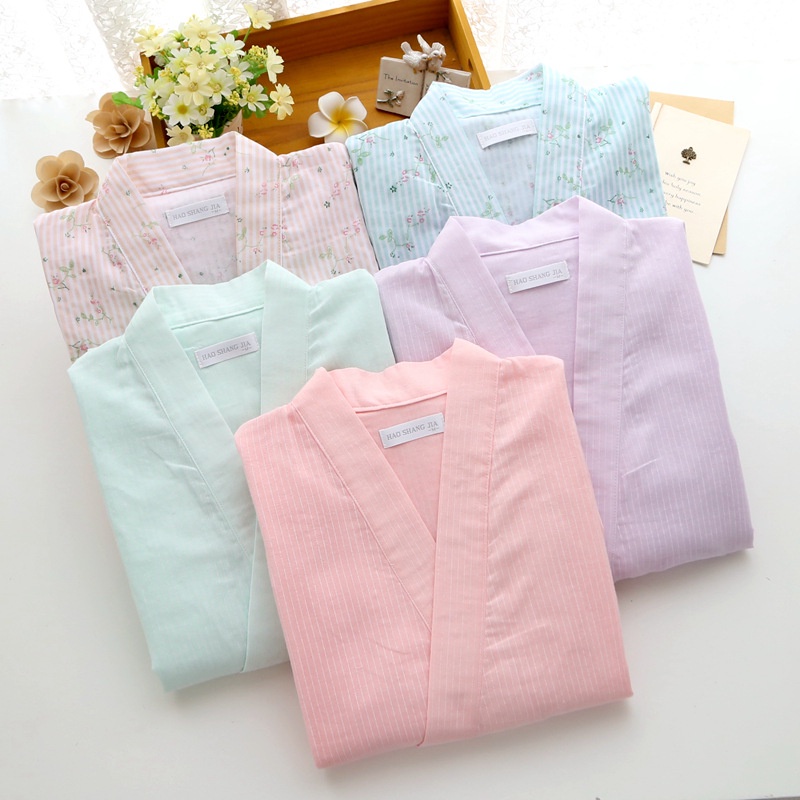 Kimono Vải Xô Nhật  Yukata Bộ Mặc Nhà Hè Nam Nữ Thoáng Mát Họa Tiết Sóng IVY239