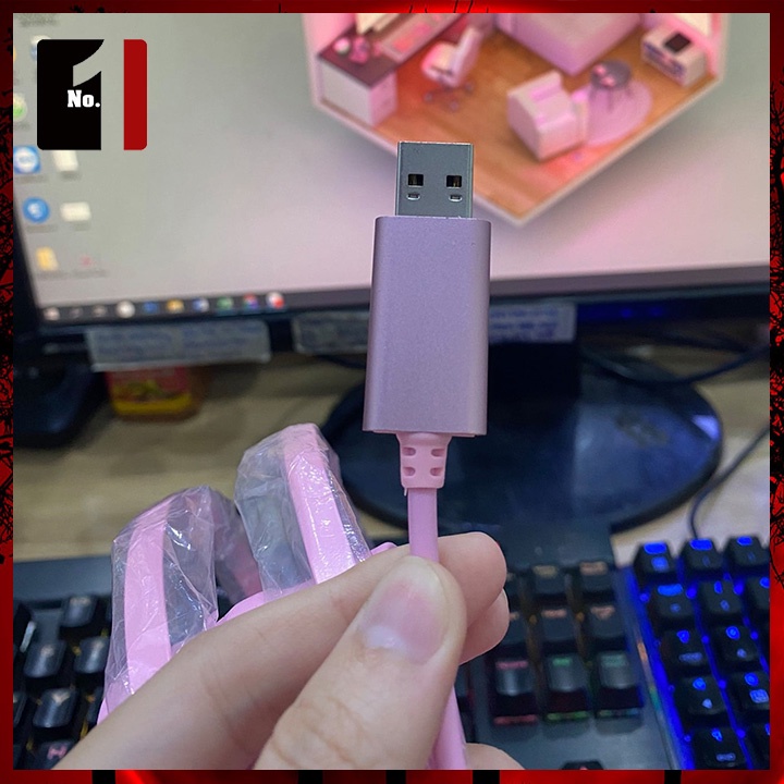 Tai Nghe Headphone Gaming Chụp Tai Có Dây GNET G09 Màu Hồng Led RGB Tai Nghe Game Thủ Có Mic Máy Vi Tính Laptop Pc