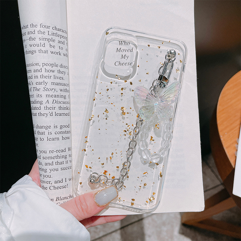 Ốp điện thoại phối lá bạc/lá vàng gắn dây hình bướm cho IPhone 12mini/11promax/XS/XR/11/12ProMax/8 Plus/XS/7/8/XSMax | BigBuy360 - bigbuy360.vn