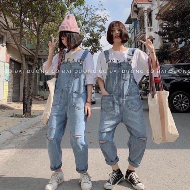 Quần yếm bò rách 2 gối