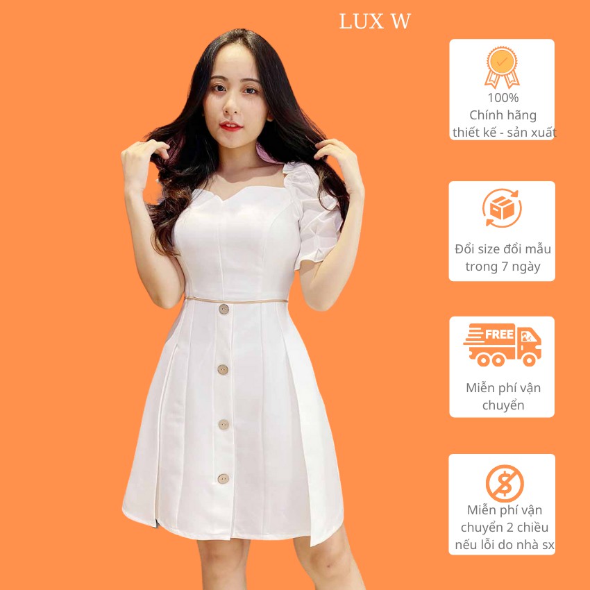 Đầm trắng dự tiệc tiểu thư cổ vuông cách điệu thiết kế cao cấp dáng chữ a thời trang phù hợp đi tiệc đi chơi – Lux W