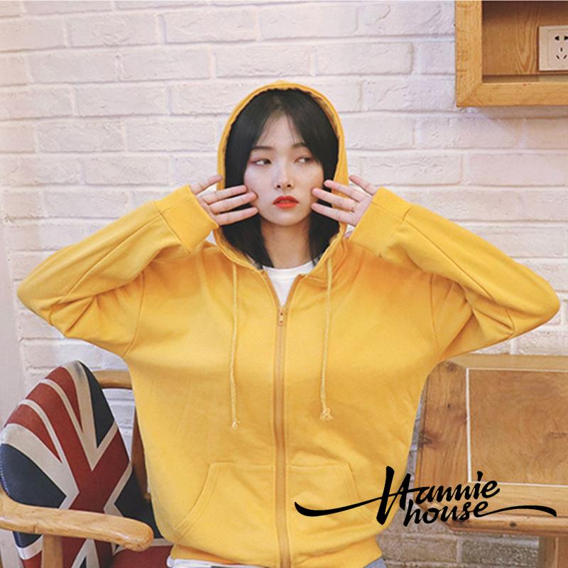 Áo Hoodie Tay Dài Màu Trơn Có Khóa Kéo Và Túi Thời Trang Cho Nữ