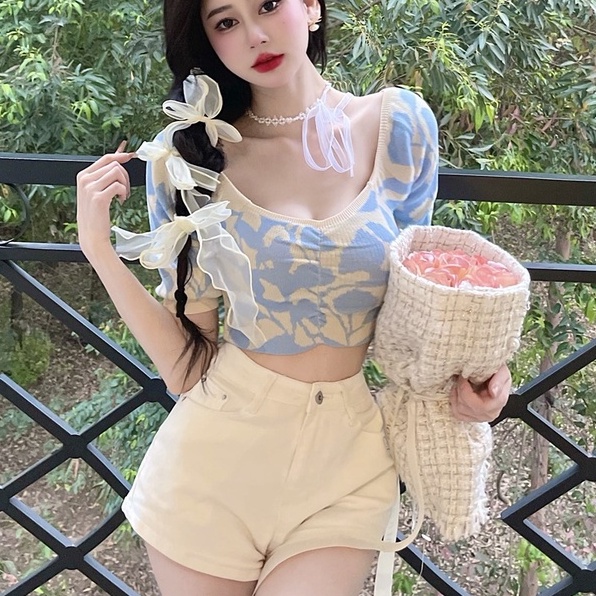 Áo dệt kim ZHELIHANGFEI tay phồng trễ vai gợi cảm cho nữ