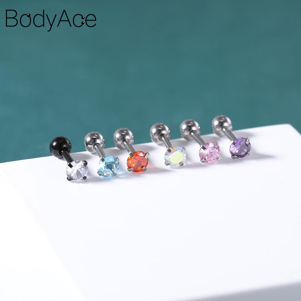 1 Khuyên Xỏ Cơ Thể 3 / 4 / 5mm Bằng Thép Không Gỉ Đính Đá Nhiều Màu Sắc