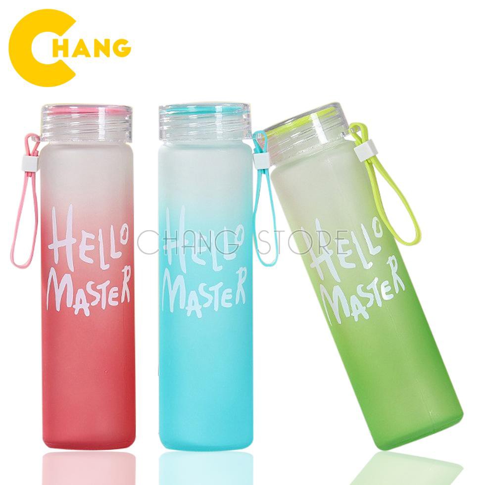 Bình Nước Thủy Tinh Hello Master Chai To 450ml Có Dây Cầm Siêu Hot