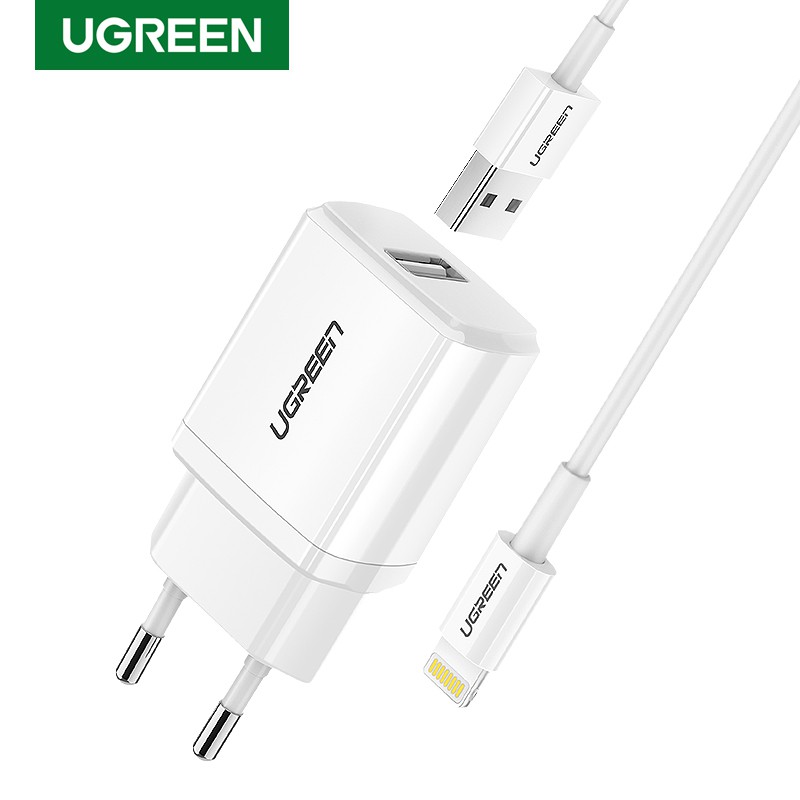 Củ sạc nhanh Ugreen 5v 2.1a usb cổng eu thích hợp cho iphone x 8 7 ipad samsung s9 xiaomi mi 8 kèm dây cáp 1m