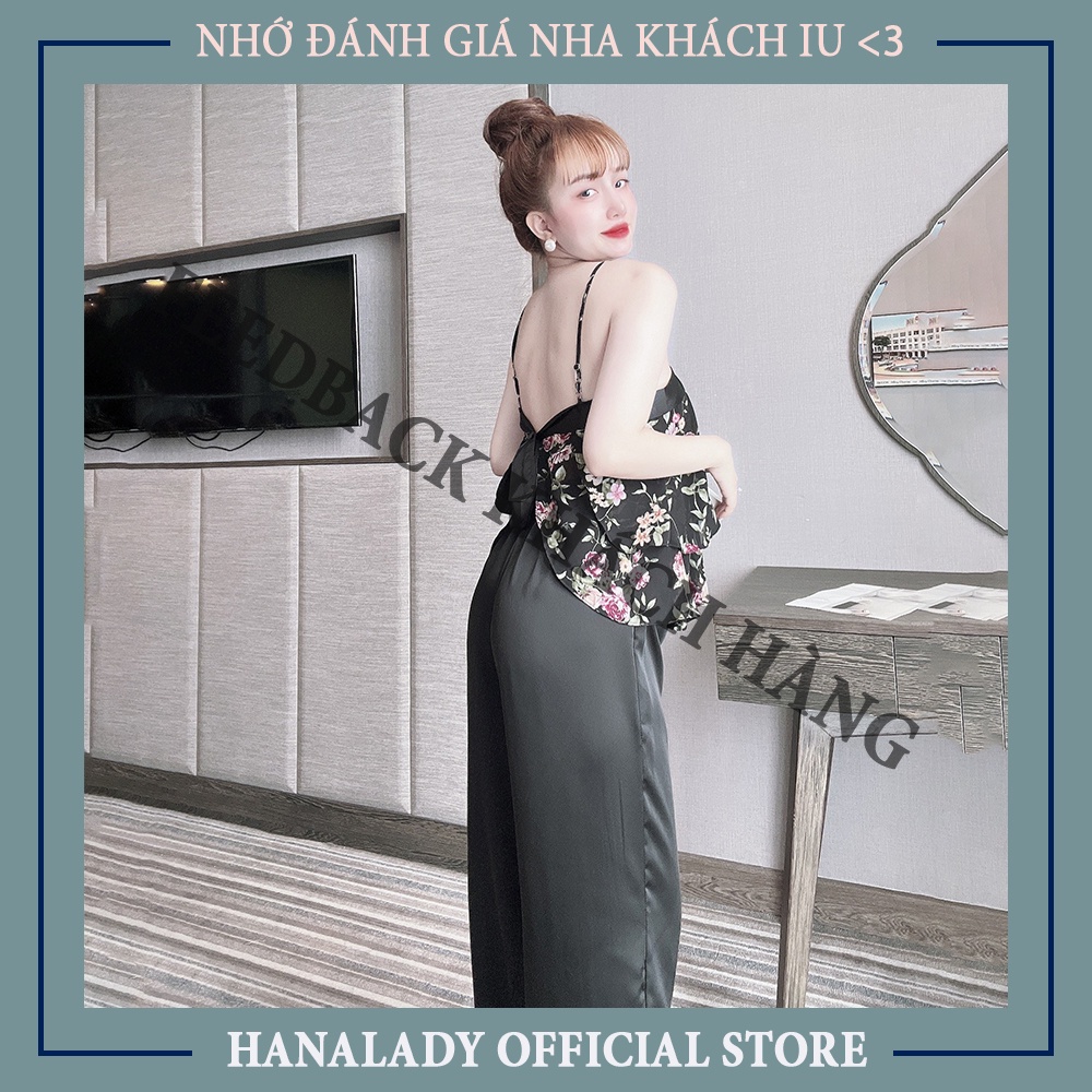 Bộ đồ ngủ nữ, áo 2 dây lụa phối quần dài cao cấp V477