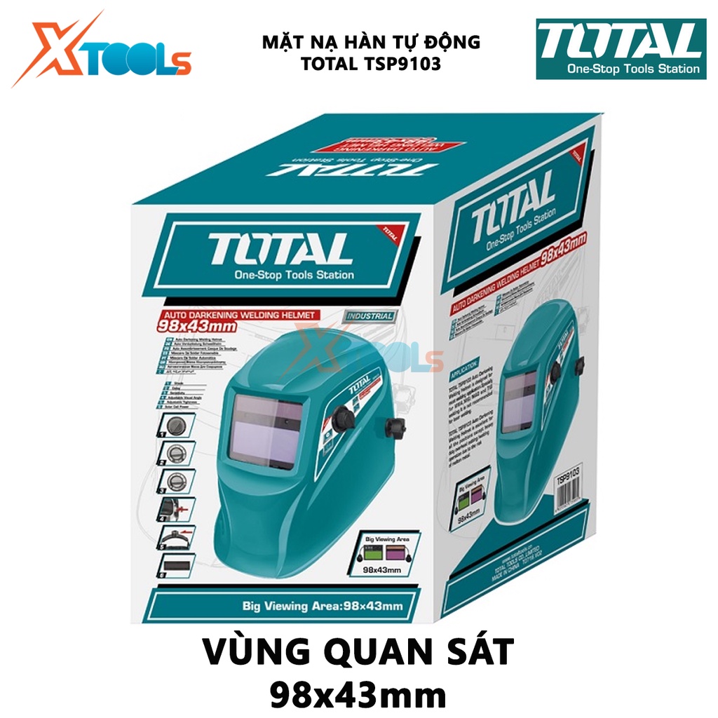 Mặt nạ hàn điện tử TOTAL TSP9103 mặt nạ hàn tự động Vùng quan sát 98x43mm, Trạng thái tối bóng có thể thay đổi 9-13