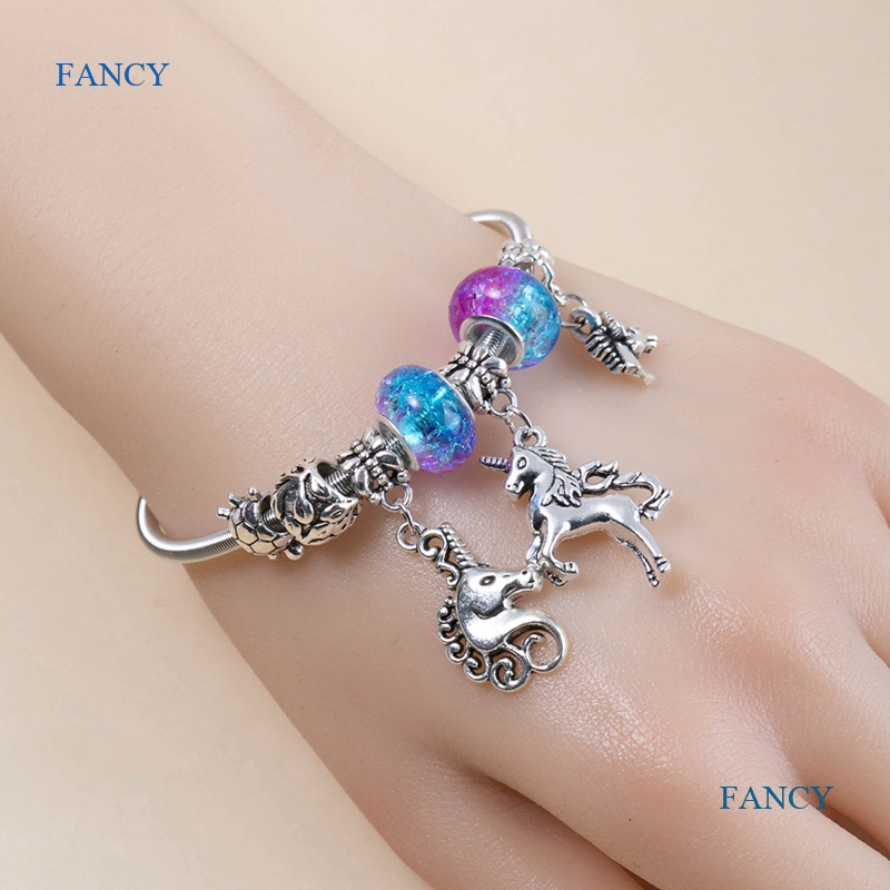 Vòng Tay Chuỗi Hạt Mặt Kính Murano Hình Kỳ Lân Nhiều Màu Sắc
