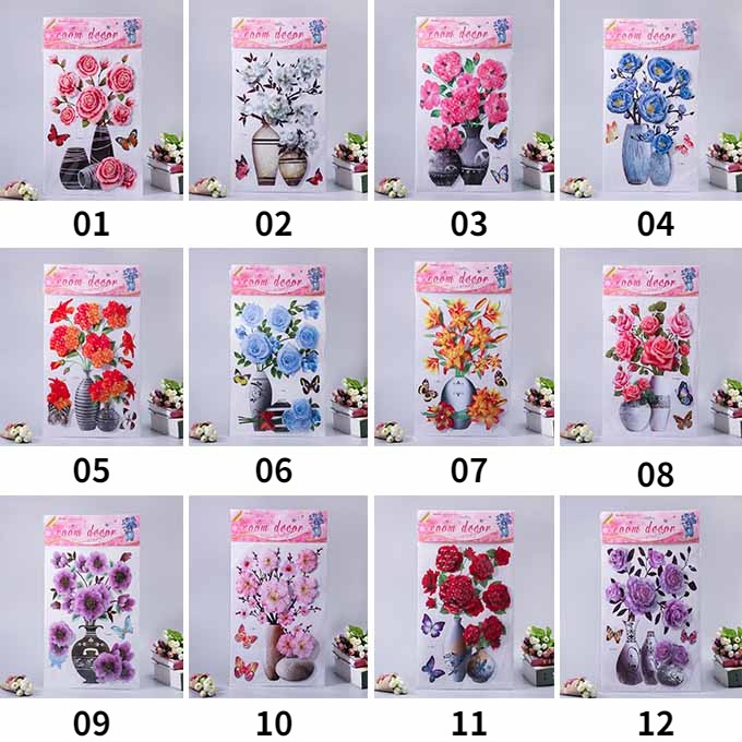 Nhãn Dán Tường 3D Ba Chiều Hình Lọ Hoa 12 Phong Cách Chống Nước Trang Trí Phòng Ngủ