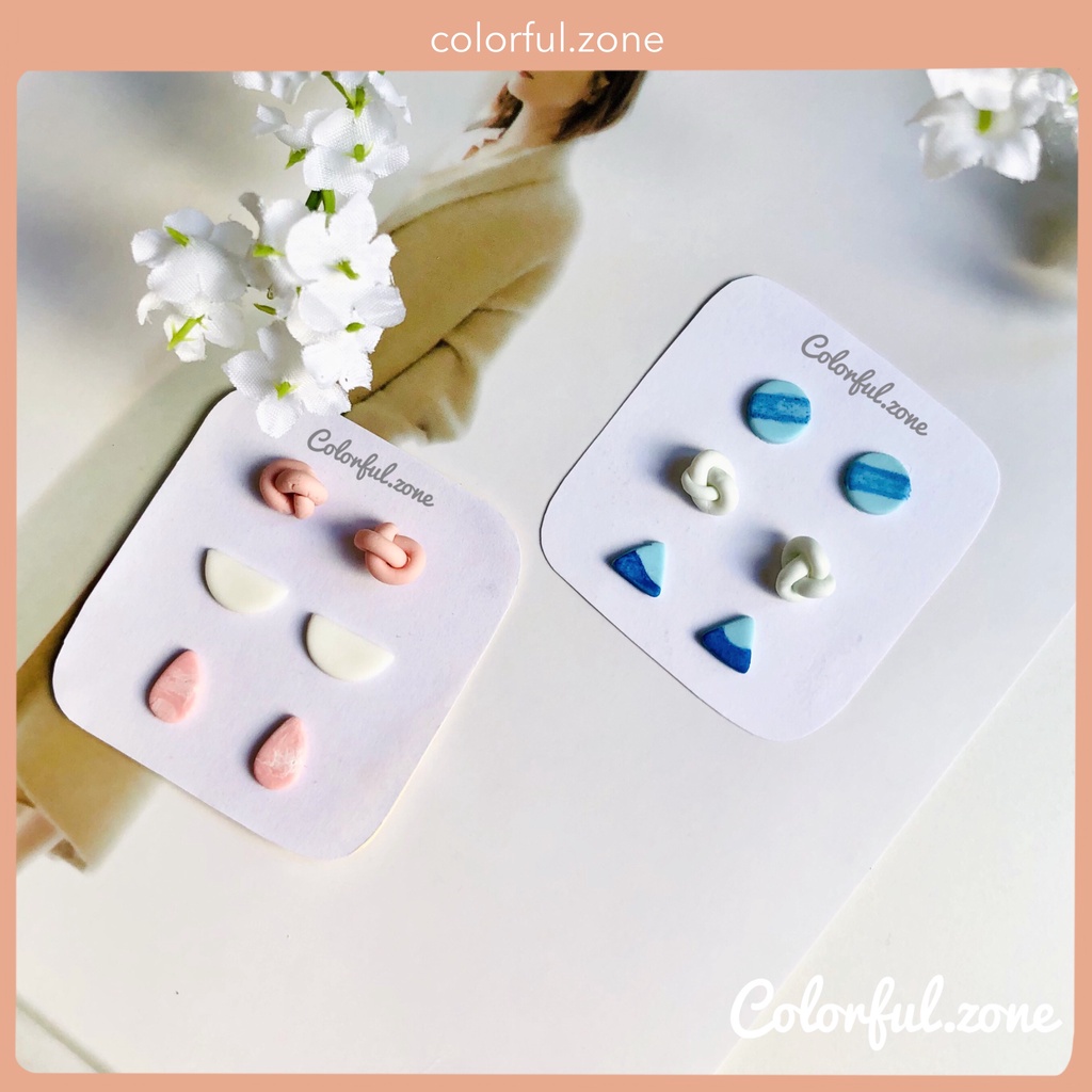 Set 3 đôi Khuyên tai / Bông tai nữ handmade đất sét Nhật - Set 4