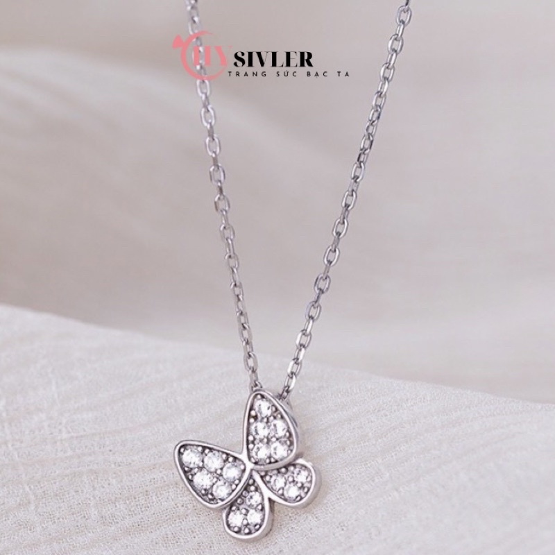 Dây chuyền bạc ta hồ điệp đính đá nhỏ xinh vòng cổ nữ bạc thật giá rẻ CHY SILVER