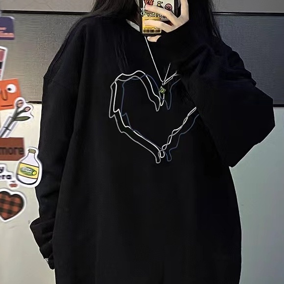 Áo sweater ZHELIHANGFEI tay dài dáng rộng họa tiết in theo phong cách preppy độc đáo