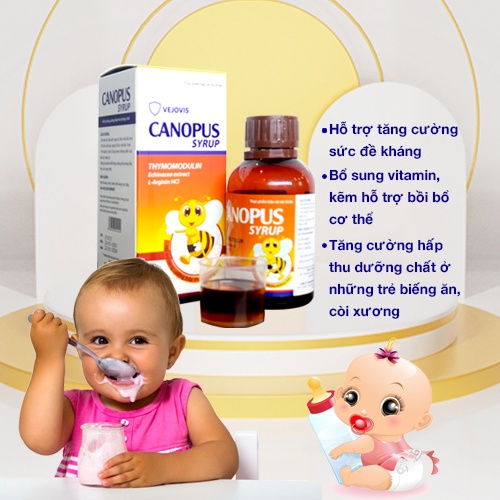 Siro hỗ trợ tăng cường hấp thu dưỡng chất, nâng cao sức đề kháng, giúp trẻ ăn ngon CANOPUS 125ml (Date 2026)