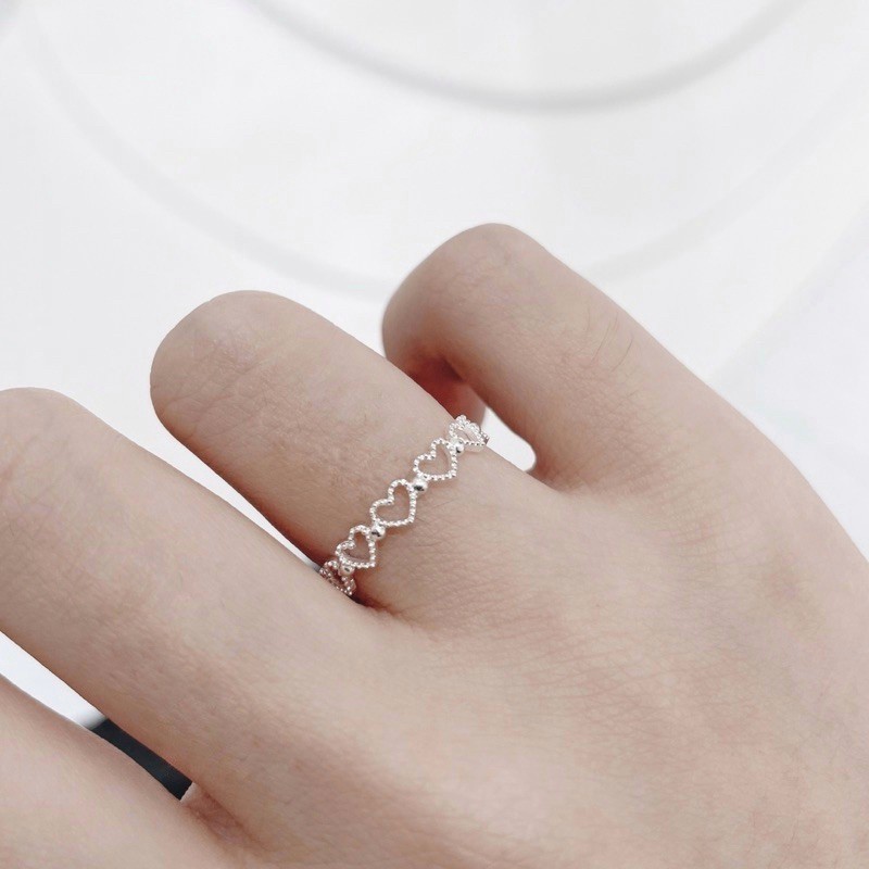 Nhẫn Bạc nữ DaLiA Jewelry hình vòng trái tim hoa đá, đơn giản, sang trọng