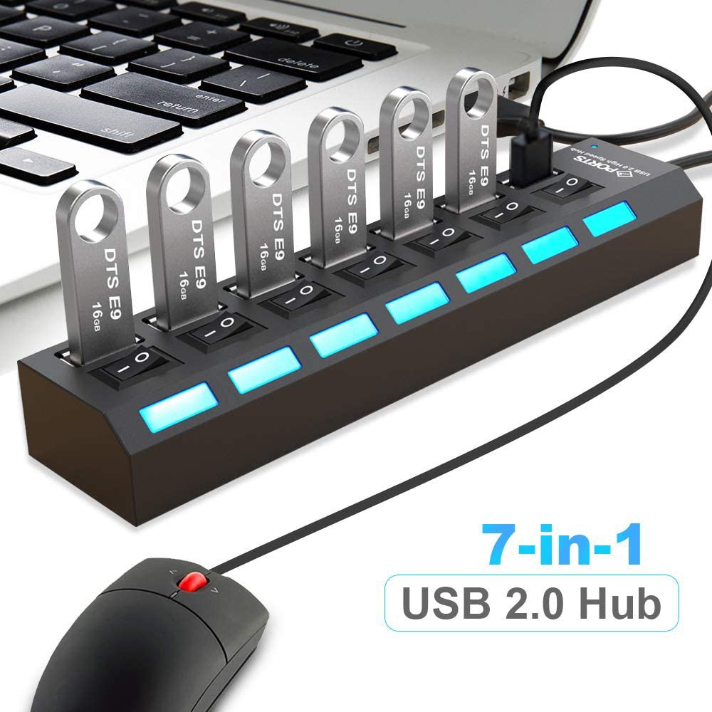 Hub USB 2.0 - BỘ CHIA 7 CỔNG USB HUB 2.0 CÓ CÔNG TẮC Hàng chính hãng