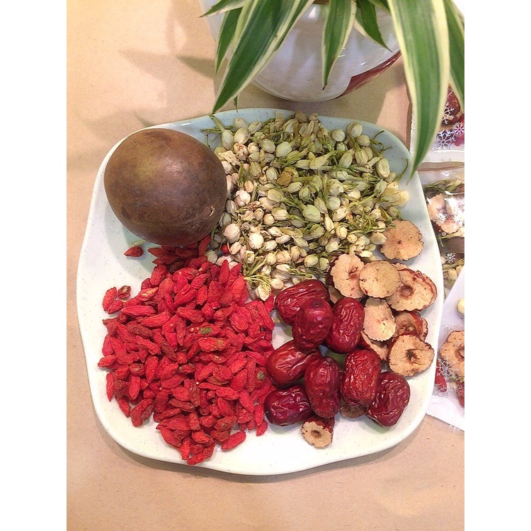 Trà Hoa Nhài, Mix thao dược kỷ tử, táo đỏ, cỏ ngot, Trà dưỡng nhan (gói 10g)