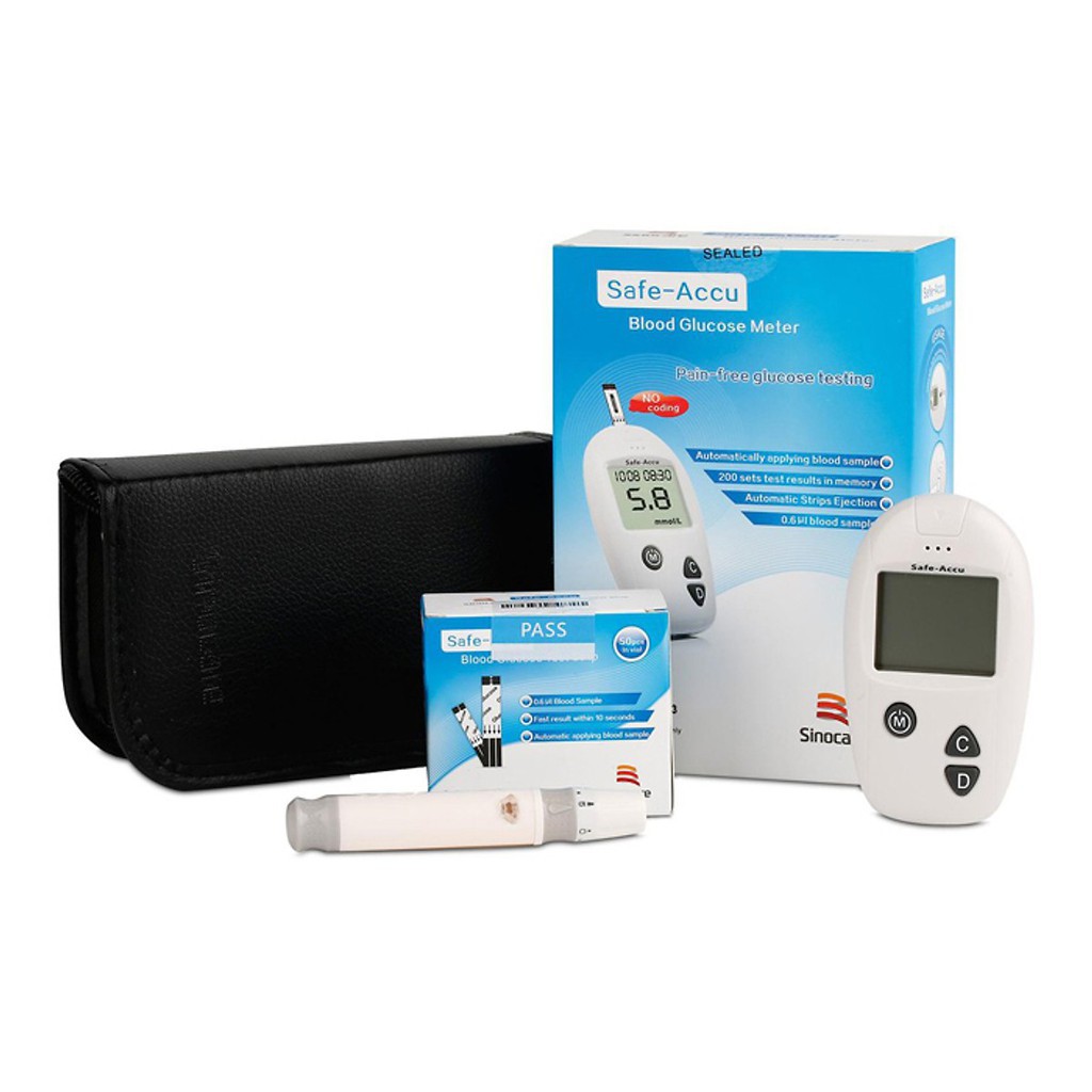 Máy đo đường huyết Safe Accu – Sinocare, thiết kế hiện đại, dễ sử dụng - Tặng kèm 50 que thử và 50 kim