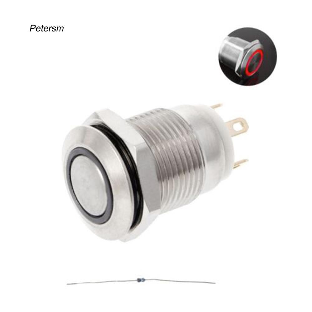 Công tắc bấm nút bấm bằng kim loại có đèn LED 12mm 3A / 220V DC cho tàu thuyền