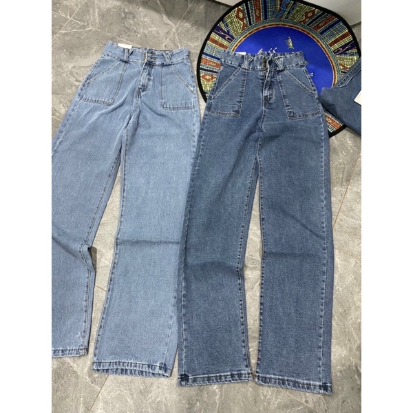 Quần jeans ống rộng túi vuông 2 khuy cạp cao hàn quốc ulzzang