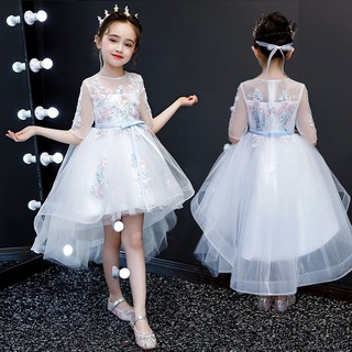 Đầm Phù Dâu Phối Ren Hoa Màu Trắng Xinh Xắn Cho Bé Gái
