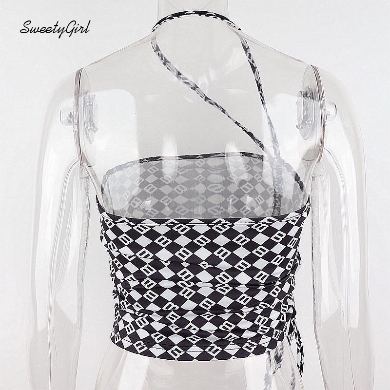 Áo hai dây ôm dáng màu sắc tương phản in chữ dành cho nữ