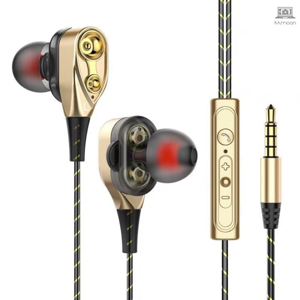 Dual-Dynamic Quad-core 3.5mm Noise Isolation Sport In-ear Earphone with Microphone and Subwoofer Earphone for Universal Mobile Phone Flexible
