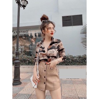 Áo sơ mi lụa họa tiết ngựa, áo sơ mi dài tay nữ thời trang hot hit