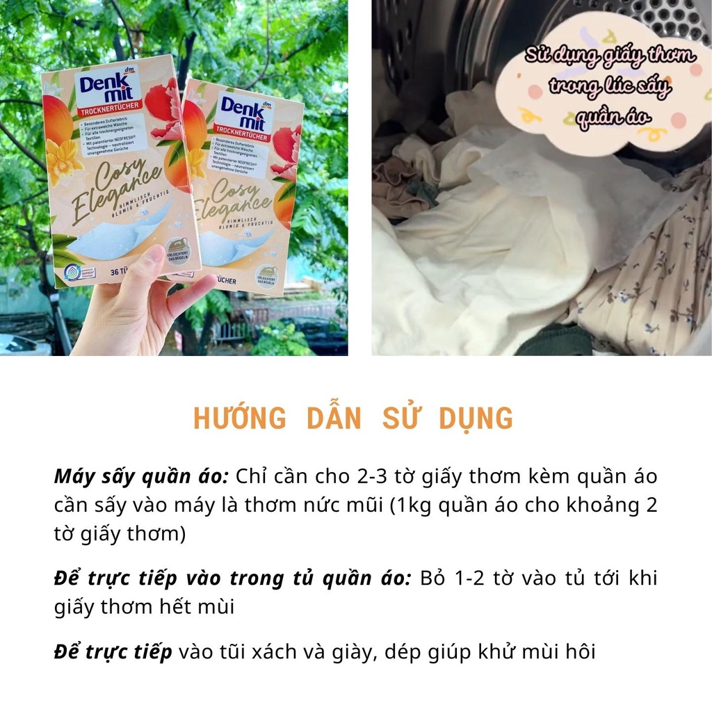 Thơm Quần Áo Denkmit, Giấy Thơm Khử Mùi Hôi Tủ Quần Áo, Giày, Làm Mềm Vải, Lưu Hương Đến 4 Tuần