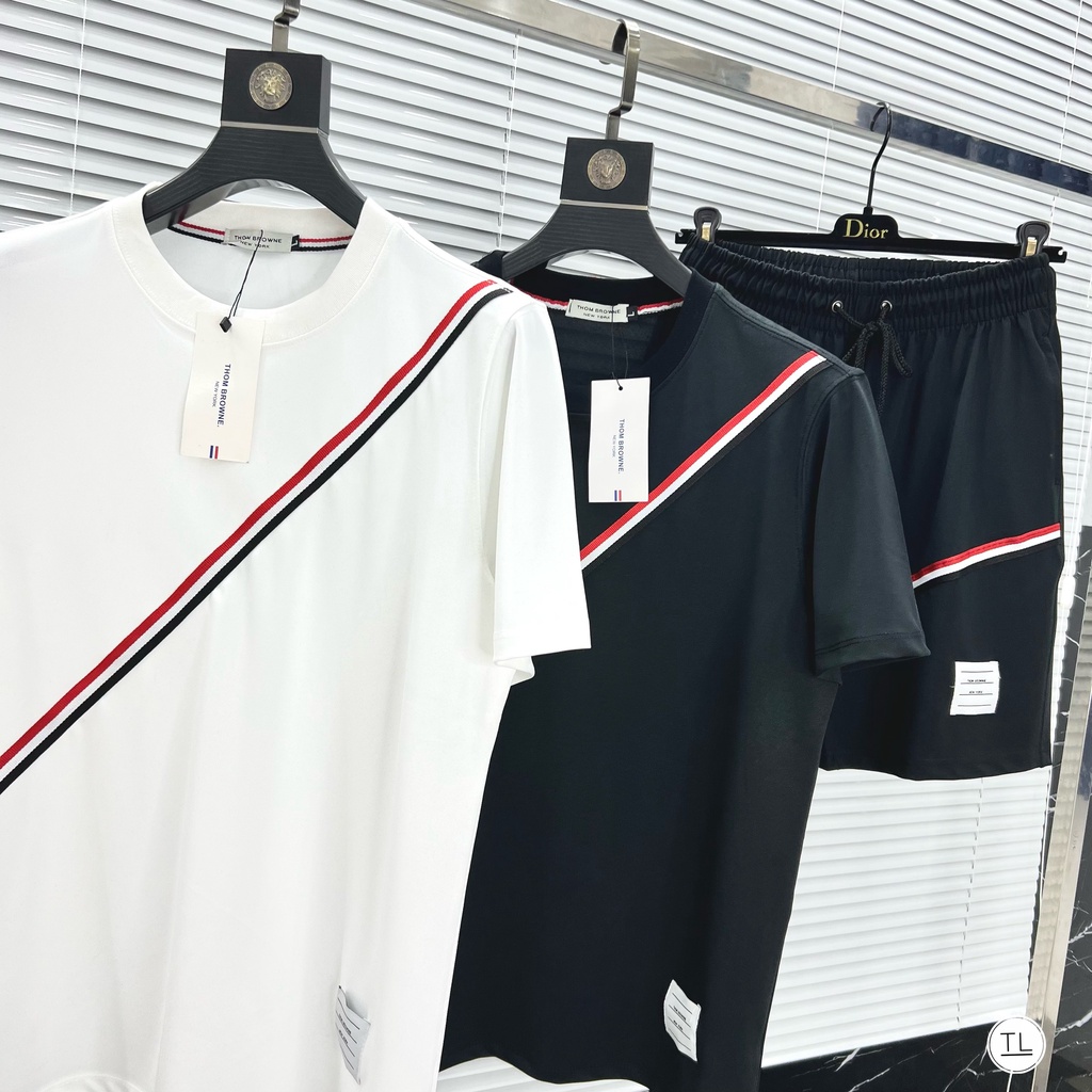 Bộ quần áo nam mùa hè,set quần áo nam loang cao cấp thom browne chất cotton dày dặn mềm mịn (ảnh thât)