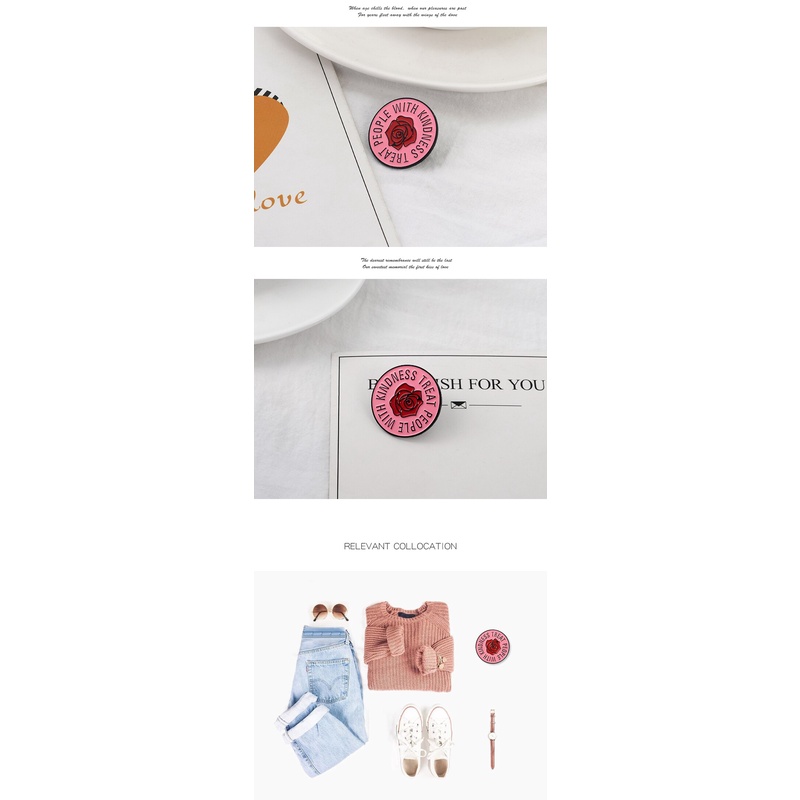 Ghim cài áo hình tròn in chữ và hoa màu hồng mềm mại dành cho nam và nữ