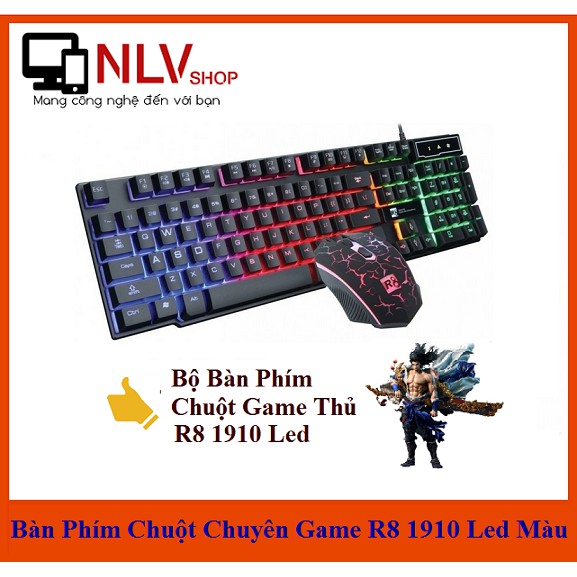 🎁Free Ship🎁 Bộ bàn phím giả cơ và chuột chuyên game R8 1910 Led 7 màu (Đen)