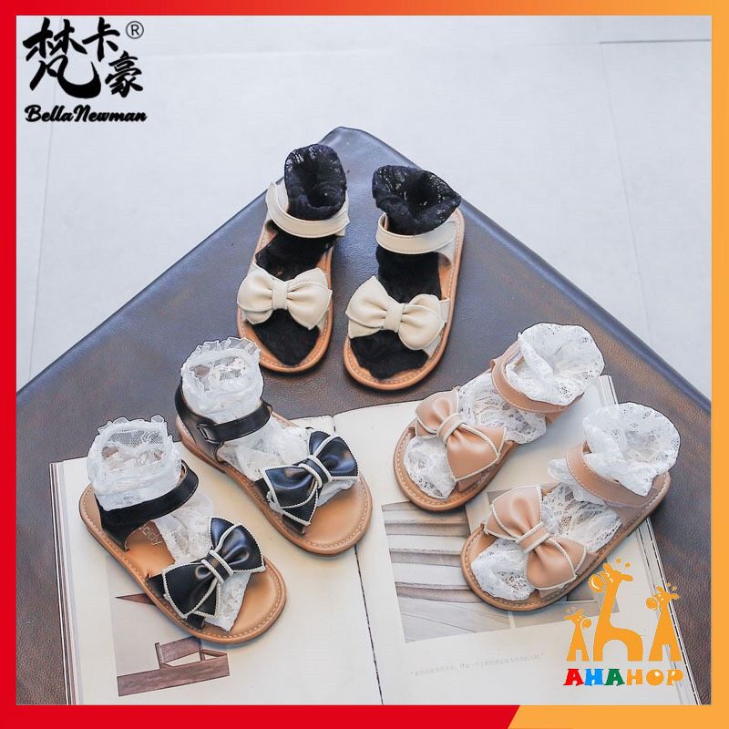 Sandal bé gái - Dép sandal chất da PU mềm nhẹ phối Nơ viền thêu quai dán tiện lợi phong cách Hàn Quốc mới nhất M63