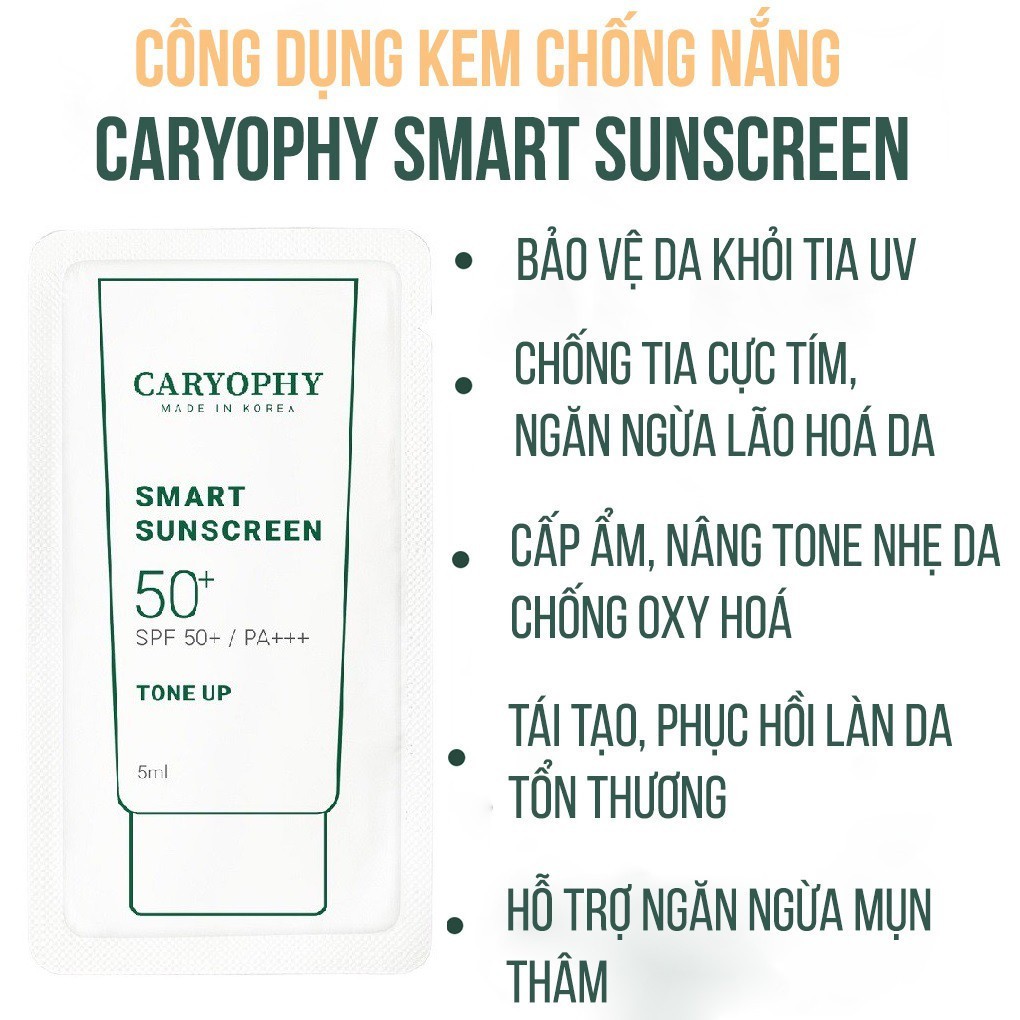 SAMPLE Kem Chống Nắng Phục Hồi Da Tổn Thương Caryophy Smart Sunscreen Tone Up 5ml