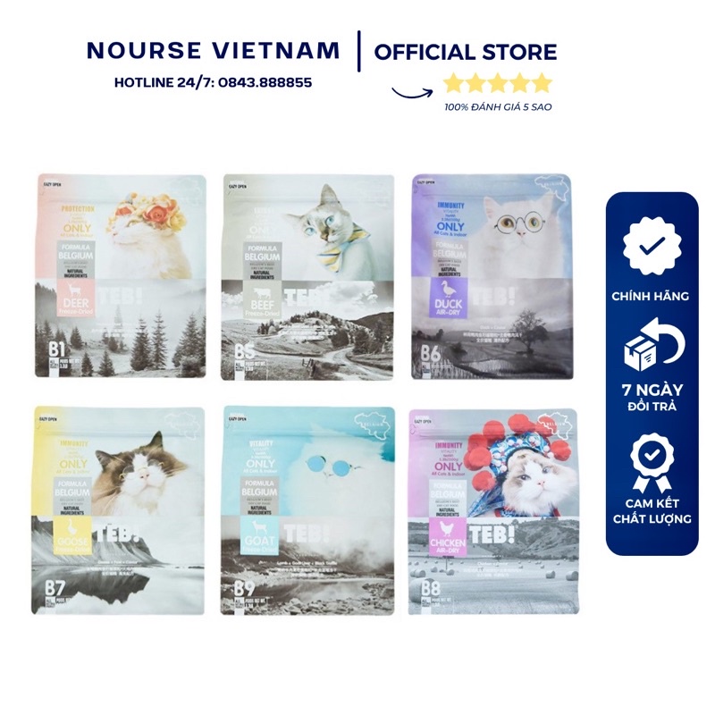 Hạt cho mèo Teb B Thức ăn cho mèo tăng cân Grain Free với thịt sấy khô cao cấp NourseVietnam