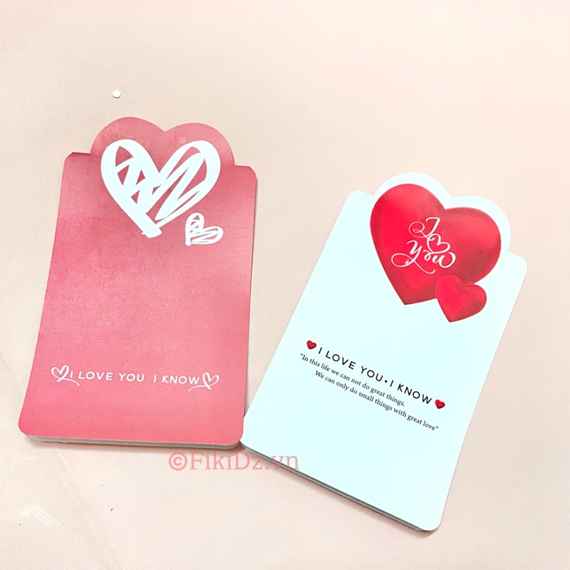 50 Thiệp tim mỏng Valentine gập đôi 7x12cm