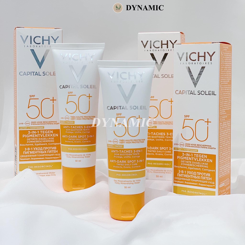 Kem chống nắng Vichy capital soleil SPF 50 anti-dark spot 3-in-1 50ml có màu che khuyết điểm, giảm thâm nám và dưỡng da